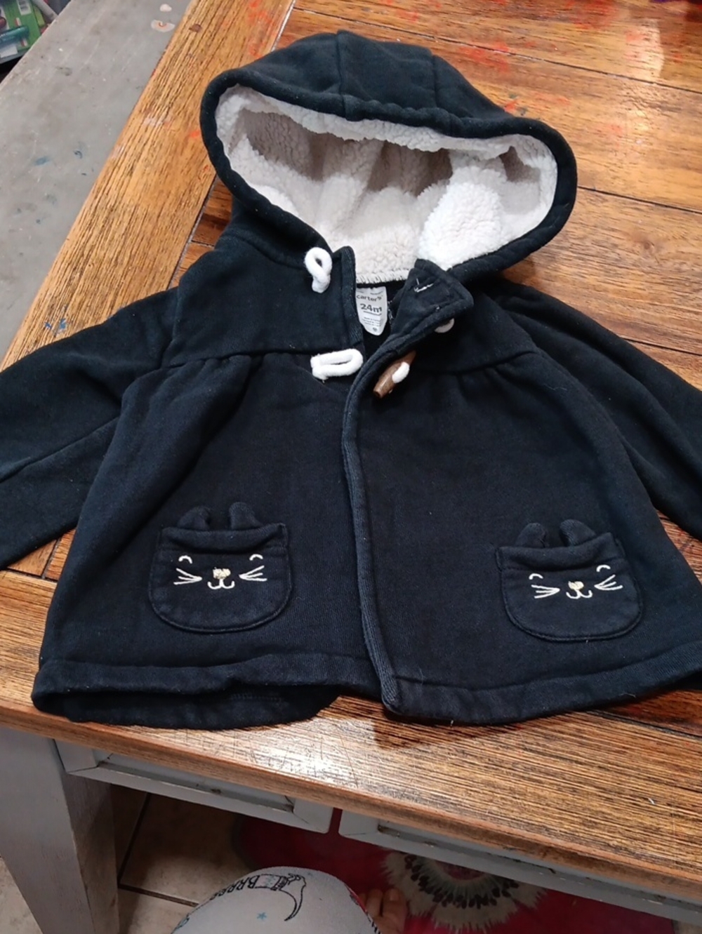 Carter's Black Hooded Cat Pocket Puffer Coat